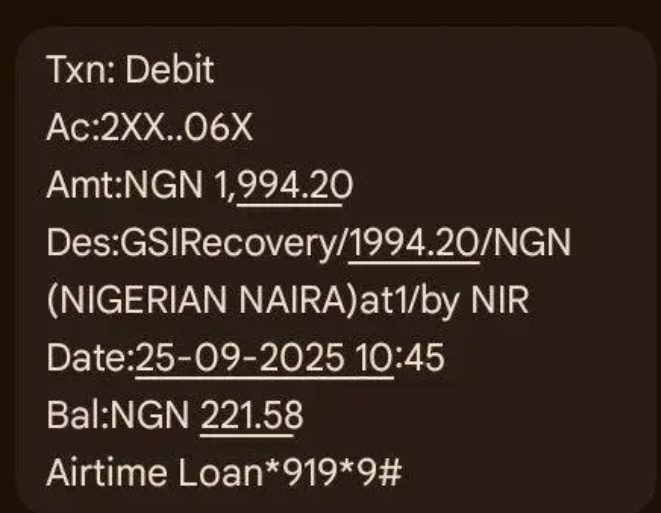 GSI recovery debit alert
